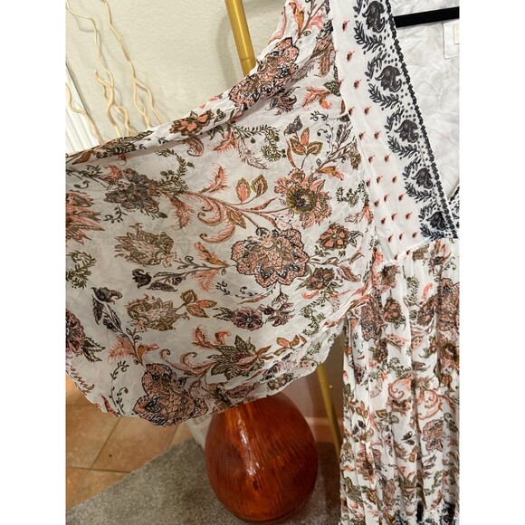 Anthropologie Pink and Tan Smocked Maxi Dress with Bishop Sleeves - Picture 5 of 8